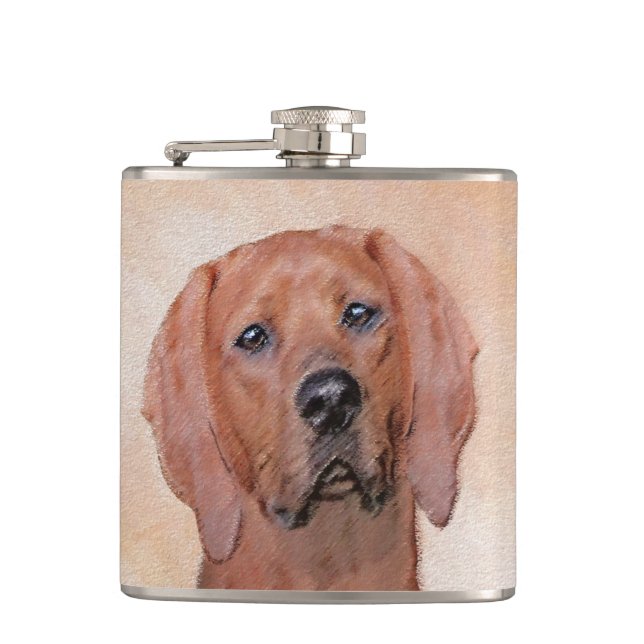 Redbone Coonhound Painting - Cute Original Dog Art Flask (Front)