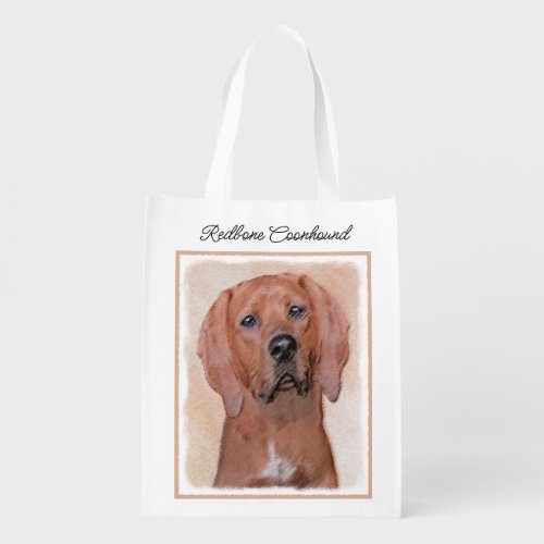 Redbone Coonhound Painting _ Cute Original Dog Art Grocery Bag