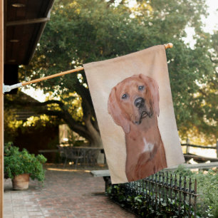 Redbone Coonhound Painting - Cute Original Dog Art House Flag