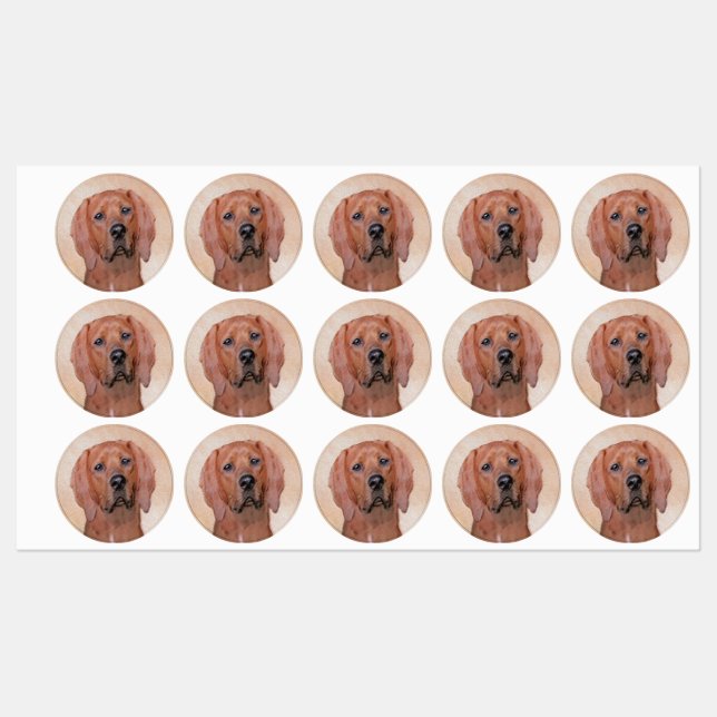 Redbone Coonhound Painting - Cute Original Dog Art Labels (Sheet)