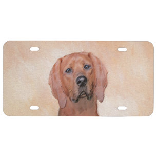 Redbone Coonhound Painting - Cute Original Dog Art License Plate