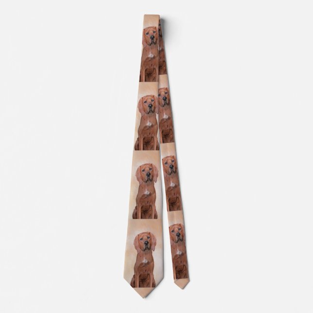 Redbone Coonhound Painting - Cute Original Dog Art Neck Tie (Front)