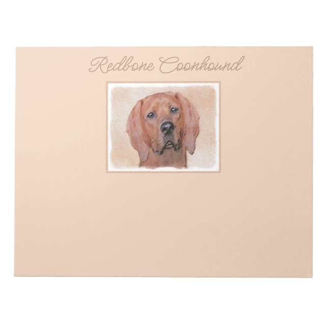 Redbone Coonhound Painting - Cute Original Dog Art Notepad (Front)