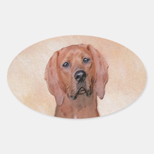 Redbone Coonhound Painting _ Cute Original Dog Art Oval Sticker