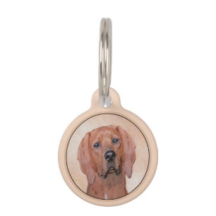 Redbone Coonhound Painting - Cute Original Dog Art Pet ID Tag