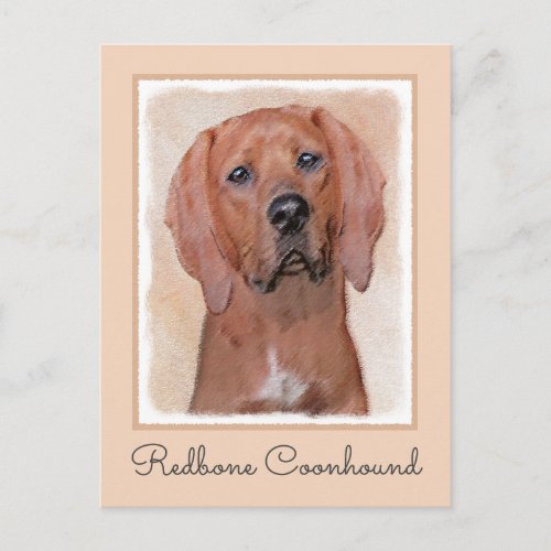 Redbone Coonhound Painting _ Cute Original Dog Art Postcard