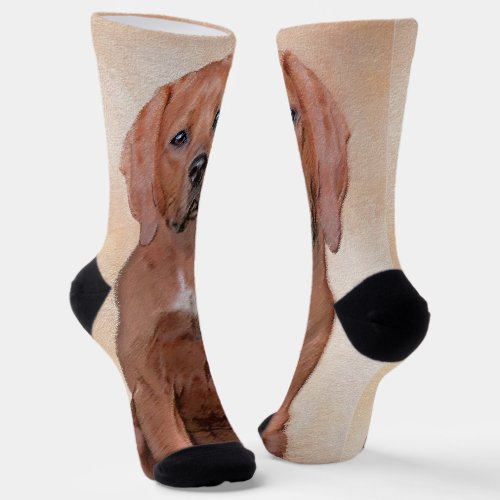 Redbone Coonhound Painting _ Cute Original Dog Art Socks