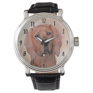 Redbone Coonhound Painting - Cute Original Dog Art Watch