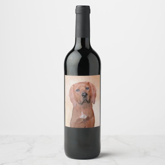 Redbone Coonhound Painting - Cute Original Dog Art Wine Label (Front)