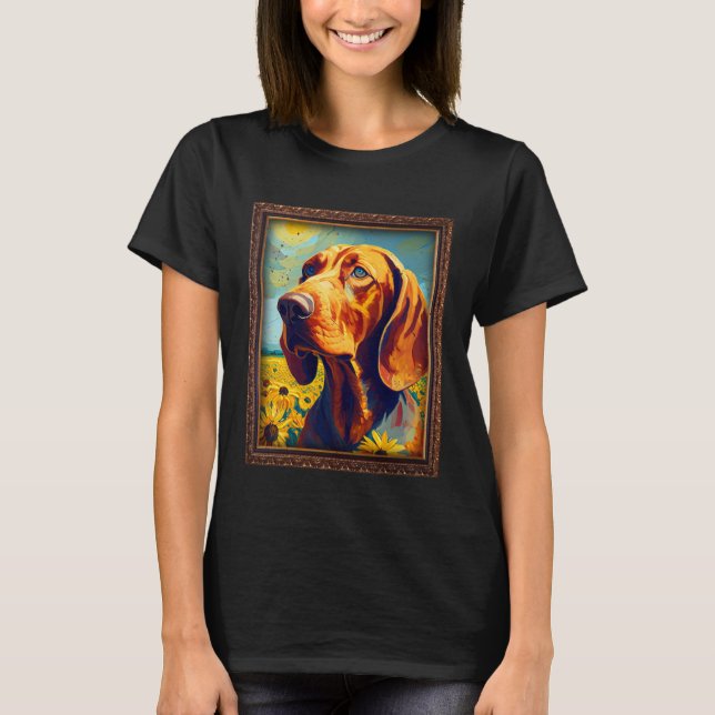 Redbone Coonhound Painting Sunflower Flower Mom Wo T-Shirt (Front)
