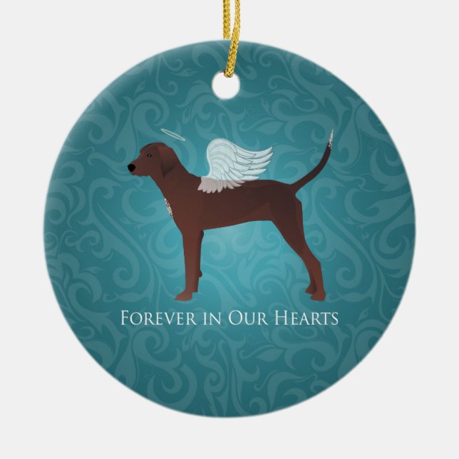 Redbone Coonhound Pet Memorial Angel Dog Ceramic Ornament (Front)