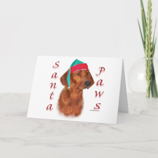 Redbone Coonhound Santa Paws Holiday Card (Front)
