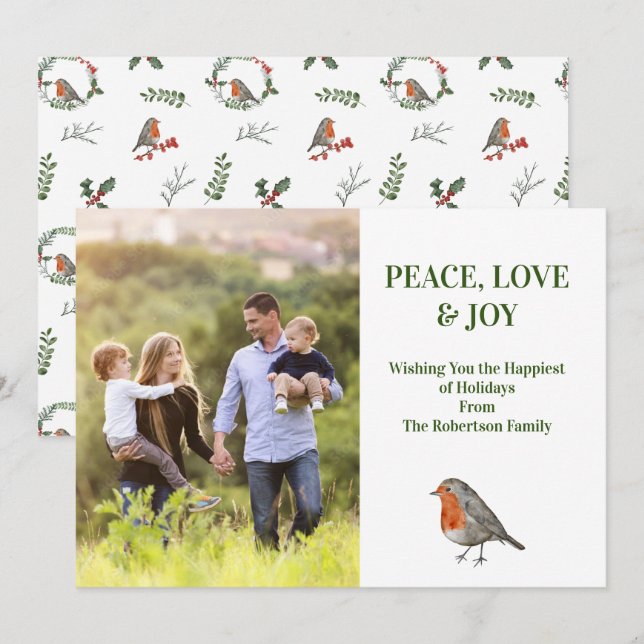 Redbreast Robin Bird Modern Photograph Photo Holiday Card (Front/Back)