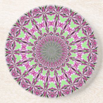 Redbud Medallion Kaleidoscope Sandstone Coaster by artinphotography at Zazzle