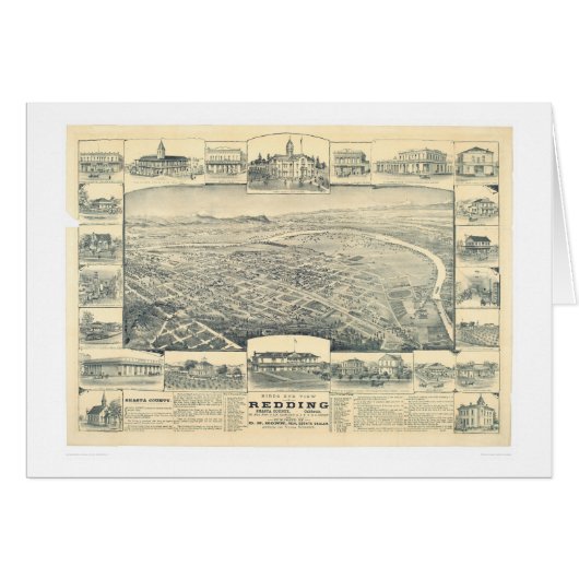 Redding, CA. Panoramic Map (1393A) Cards (Front Horizontal)