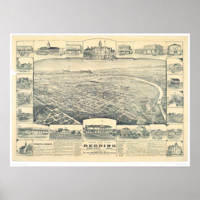 Redding, CA. Panoramic Map (1393A) Poster (Front)