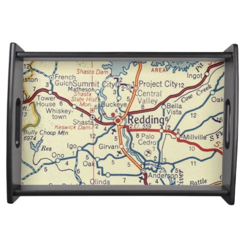 Redding CA Vintage Map Serving Tray