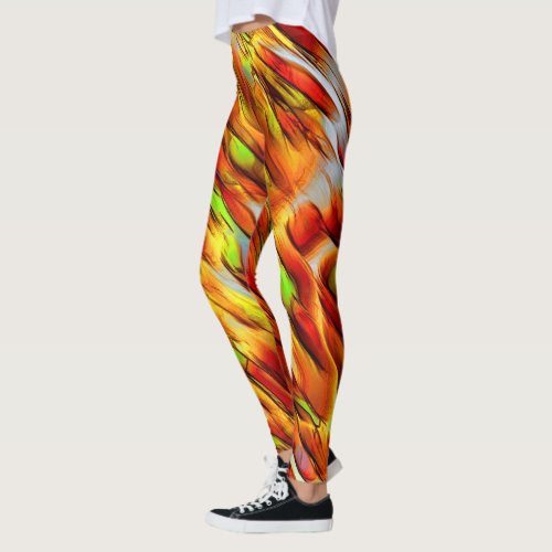 Reddish and chromed yellow stains hot colors leggings