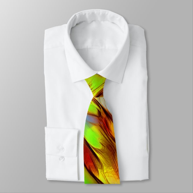 Reddish and chromed yellow stains, hot colors neck tie (Tied)
