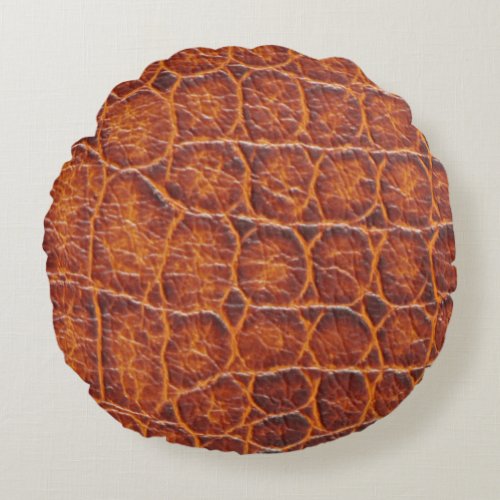 Reddish Brown Alligator Skin Print Round Pillow