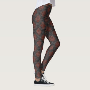 Reddish brown and black inclined squares or chess leggings