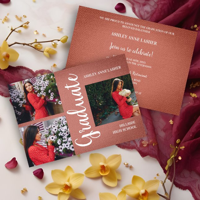 Reddish-Brown Natural Fabric Collage 3 Multi Photo (Reddish-Brown Natural Fabric Collage 3 Multi Photos Grad Graduation Invitation. )