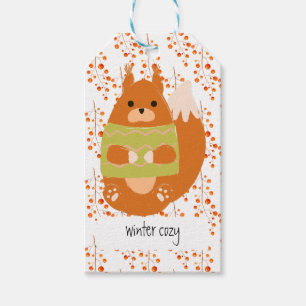 Reddish Brown Squirrel In a Green Sweater Gift Tags