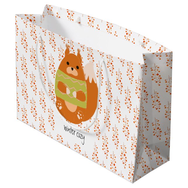 Reddish Brown Squirrel In a Green Sweater Large Gift Bag (Back Angled)