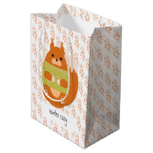 Reddish Brown Squirrel In a Green Sweater Medium Gift Bag