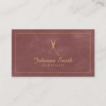 Reddish Canvas Golden Frame & Scissors Hairstylist Appointment Card by superdazzle at Zazzle