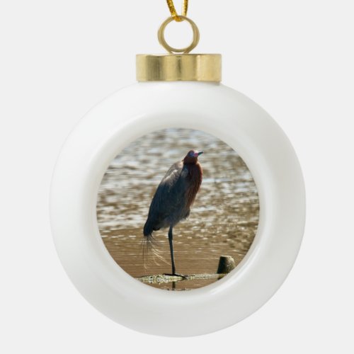 Reddish Egret Ceramic Ball Christmas Ornament