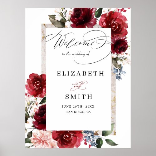 Reddish Floral Elegant Rustic White Wedding Poster