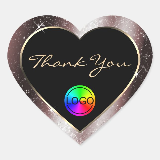 Reddish Metal Glitter Frame Thank You with Logo Heart Sticker (Front)