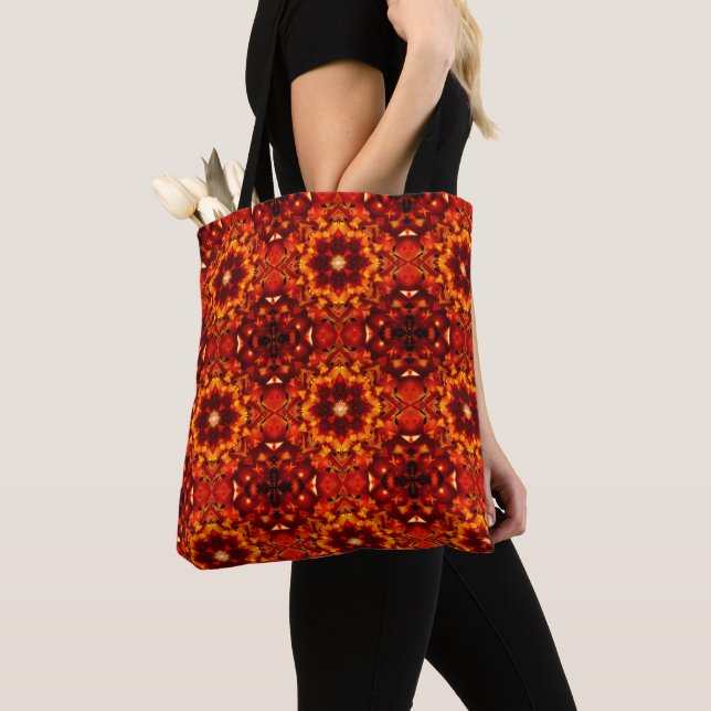 Reddish Orange Kaleidoscope Print Tote Bag (Close Up)