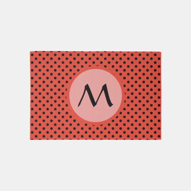 Reddish Orange Polka Dot Monogram Rug (Front)