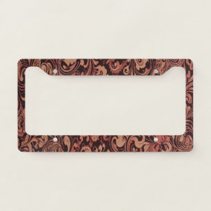 Reddish-Orange Vintage Ornamental Floral on Dark License Plate Frame