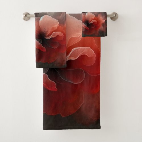 Reddish Pastel Poppy Elegance on Dark Bath Towel Set