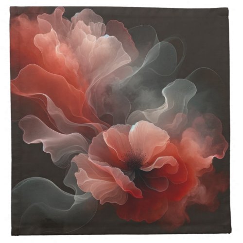 Reddish Pastel Poppy Elegance on Dark Cloth Napkin