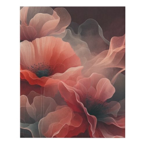 Reddish Pastel Poppy Elegance on Dark Faux Canvas Print