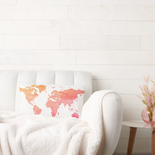 Reddish Pink Map of the World Lumbar Pillow