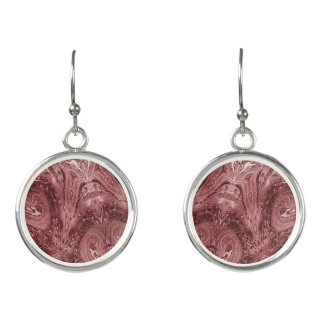 Reddish plum abstract geometric art  earrings (Front)