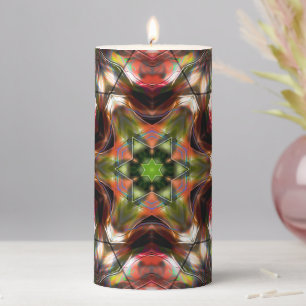 Reddish salmon star kaleidoscope in acrylic style pillar candle