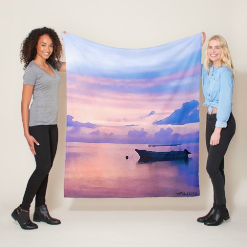 Reddish Sunset Sanur Retro Panorama Fleece Blanket