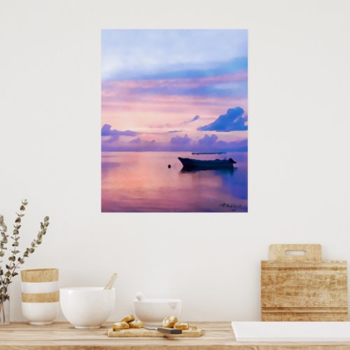 Reddish Sunset Sanur Retro Panorama Poster