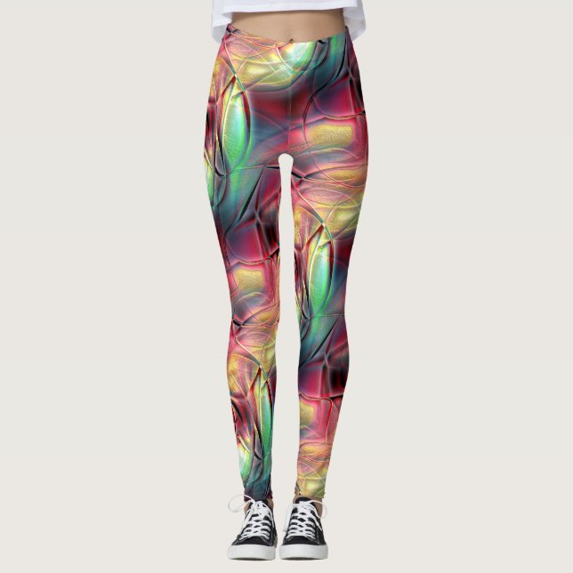Reddish to green colorful crumpled 'beach cloth'   leggings (Front)