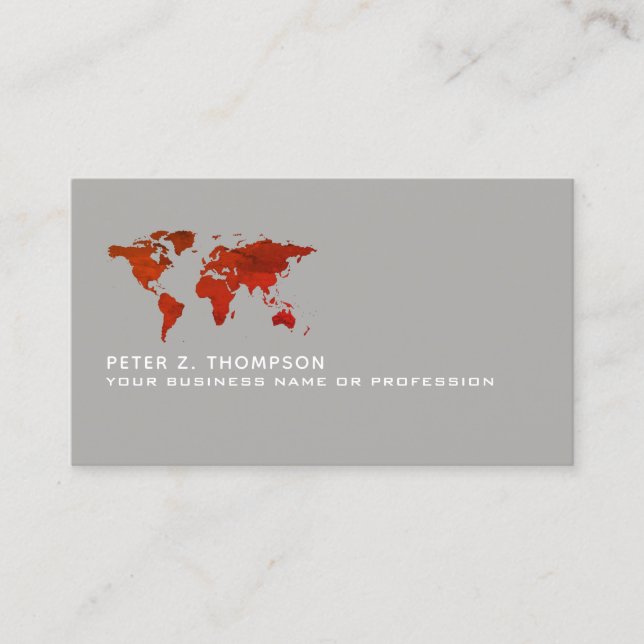 reddish world map international trade gray business card (Front)