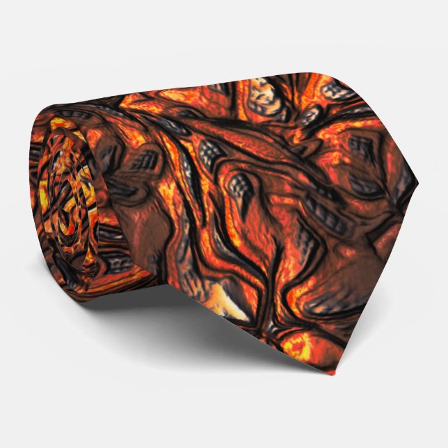 Reddish wrinkled texture with burnt spots & cracks neck tie (Rolled)