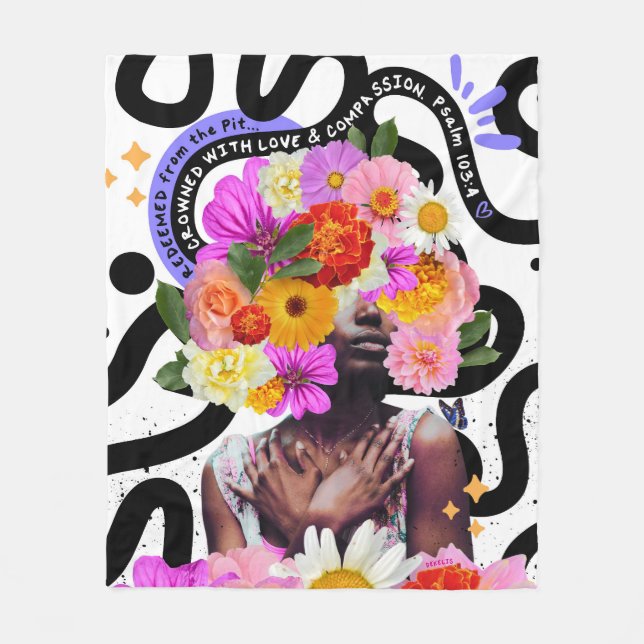 Redeemed and Crowned Digital Collage Christian Art Fleece Blanket (Front)