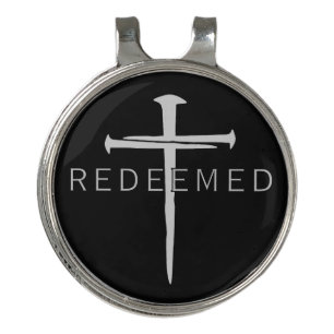 Redeemed Black Gray Nails Cross Christian Golf Hat Clip