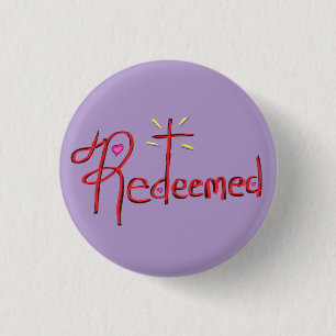 ‘Redeemed’ Christian Faith Cross Hearts Button